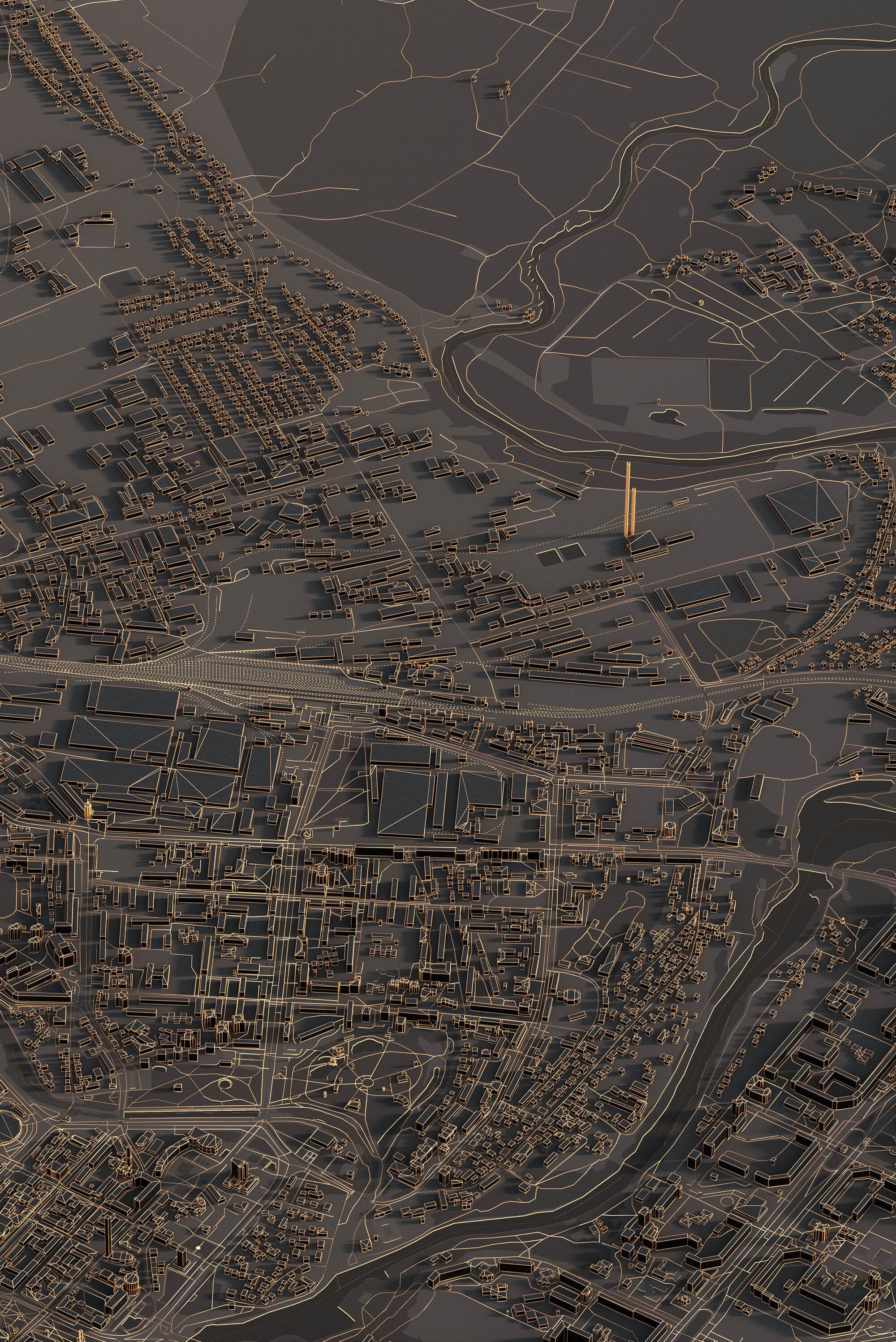 Картина центра Суми у нічному стилі з 3д деталізацією