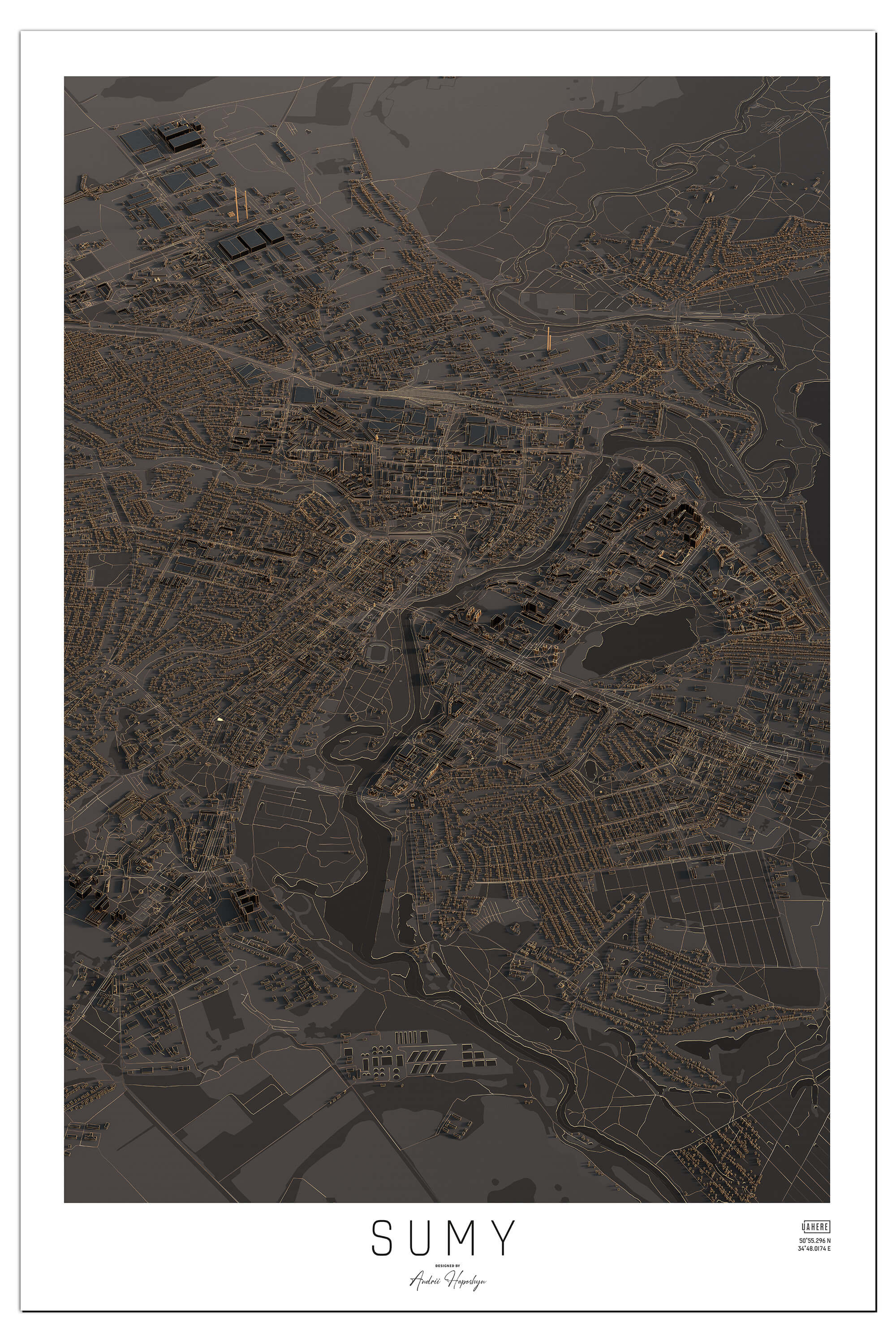 Стилізована Арт мапа Суми у вигляді постера, картини
