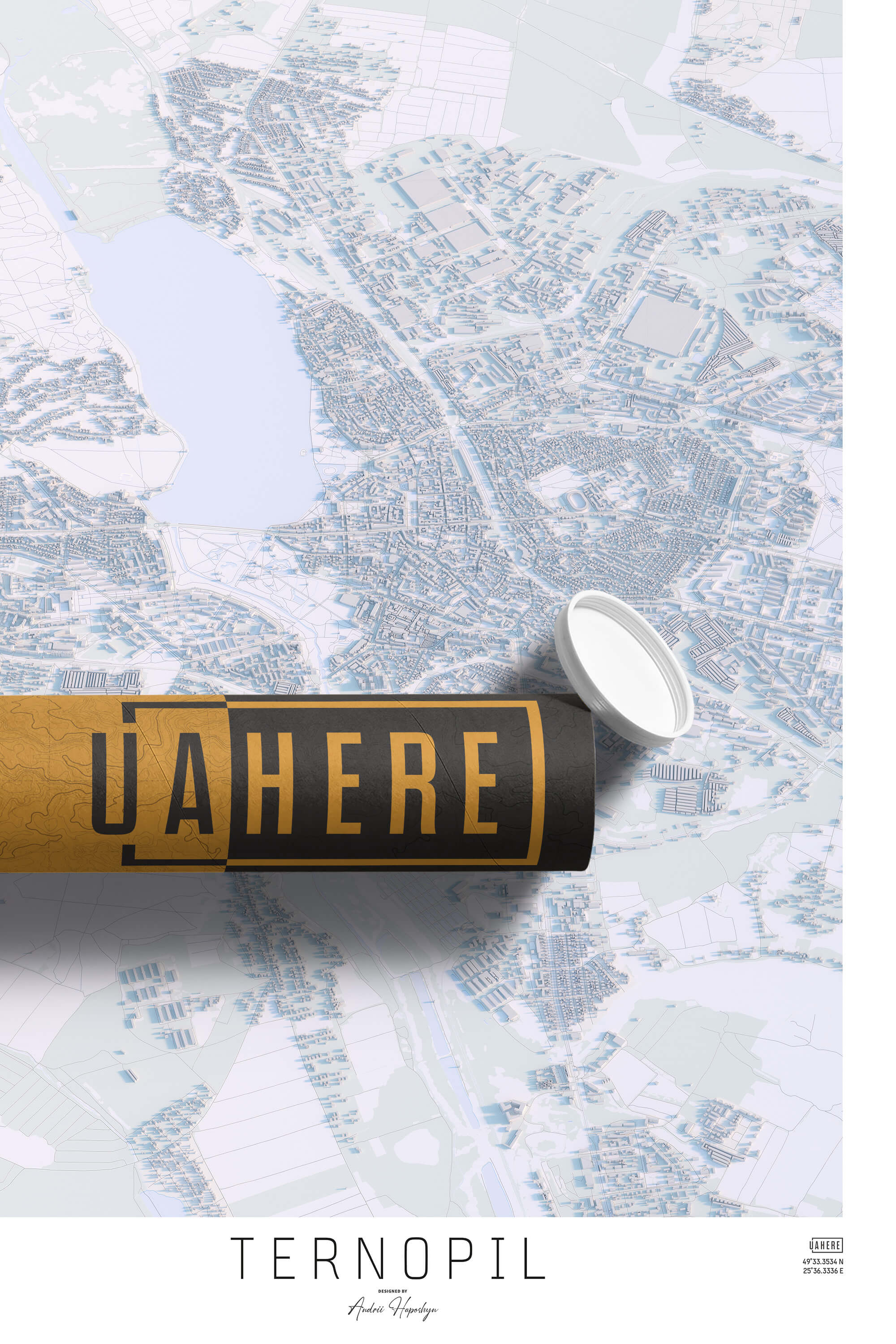 Брендований тубус UAHERE та надрукована світла мапа Тернополю