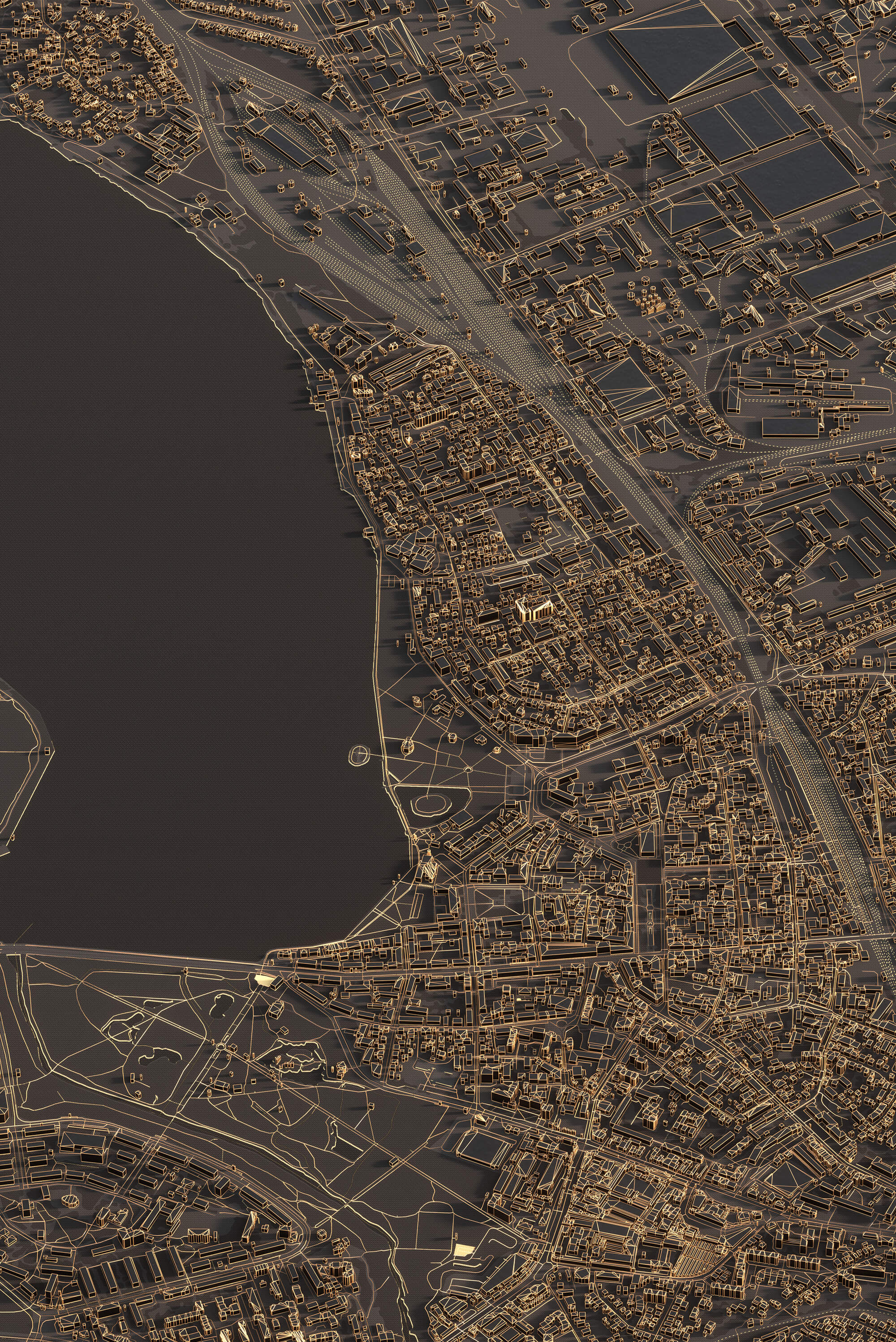 Картина центра Тернопіль у нічному стилі з 3д деталізацією