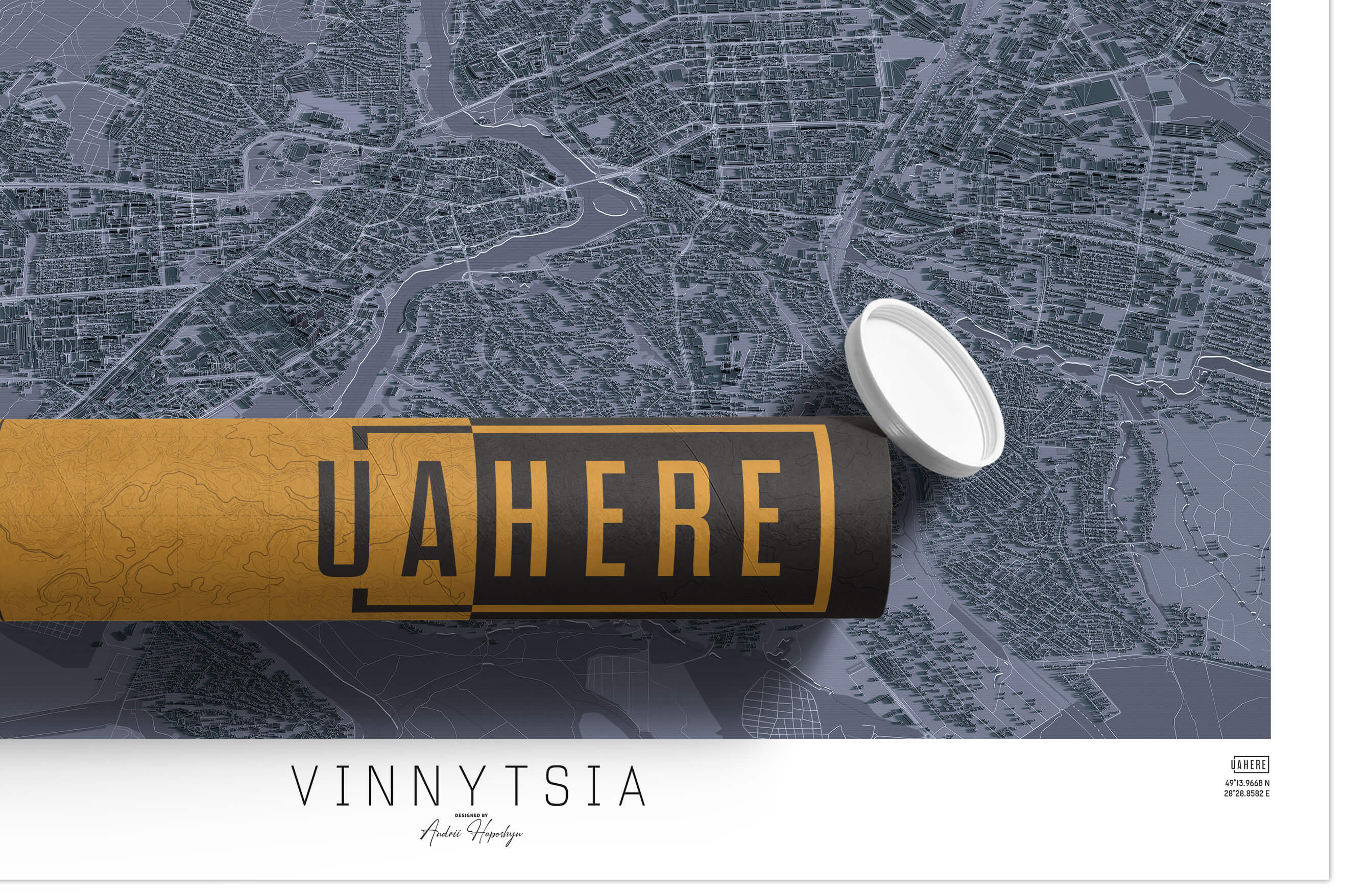 Брендований тубус UAHERE та надрукована стільна мапа Вінниці