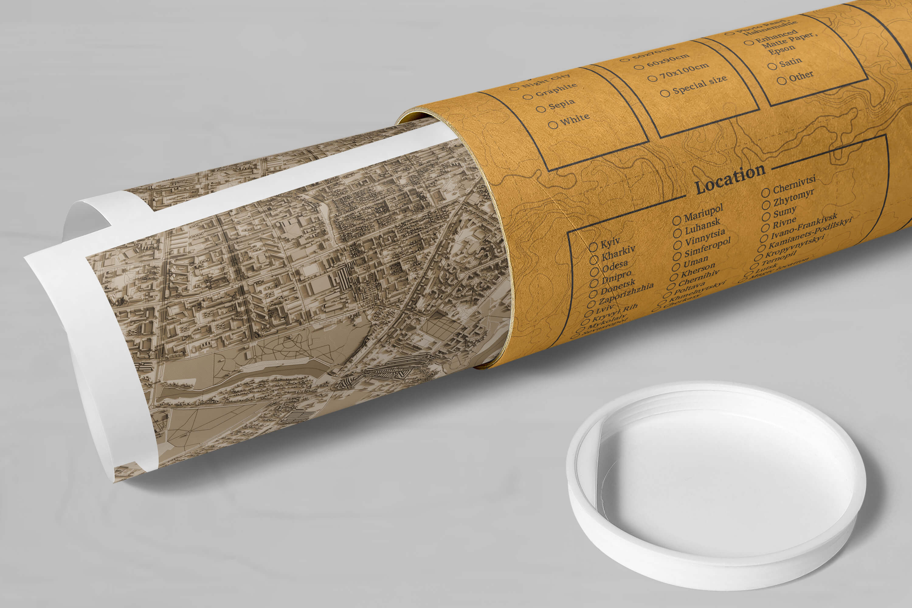 постер арт мапа в стильному подарунковому тубусі міста Вінниця
