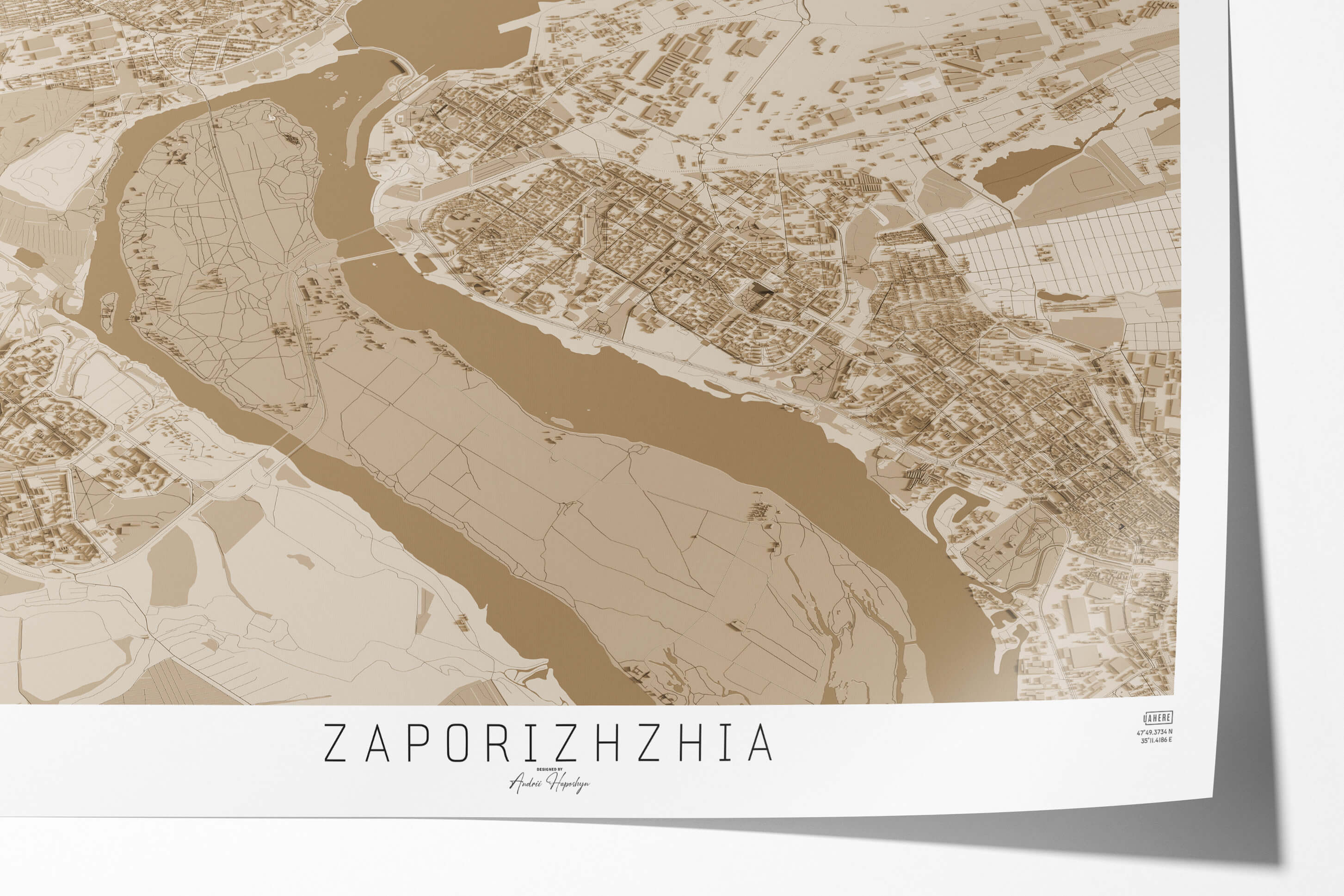 Гарна вінтажна та стильна 3д картина мапи Запоріжжя