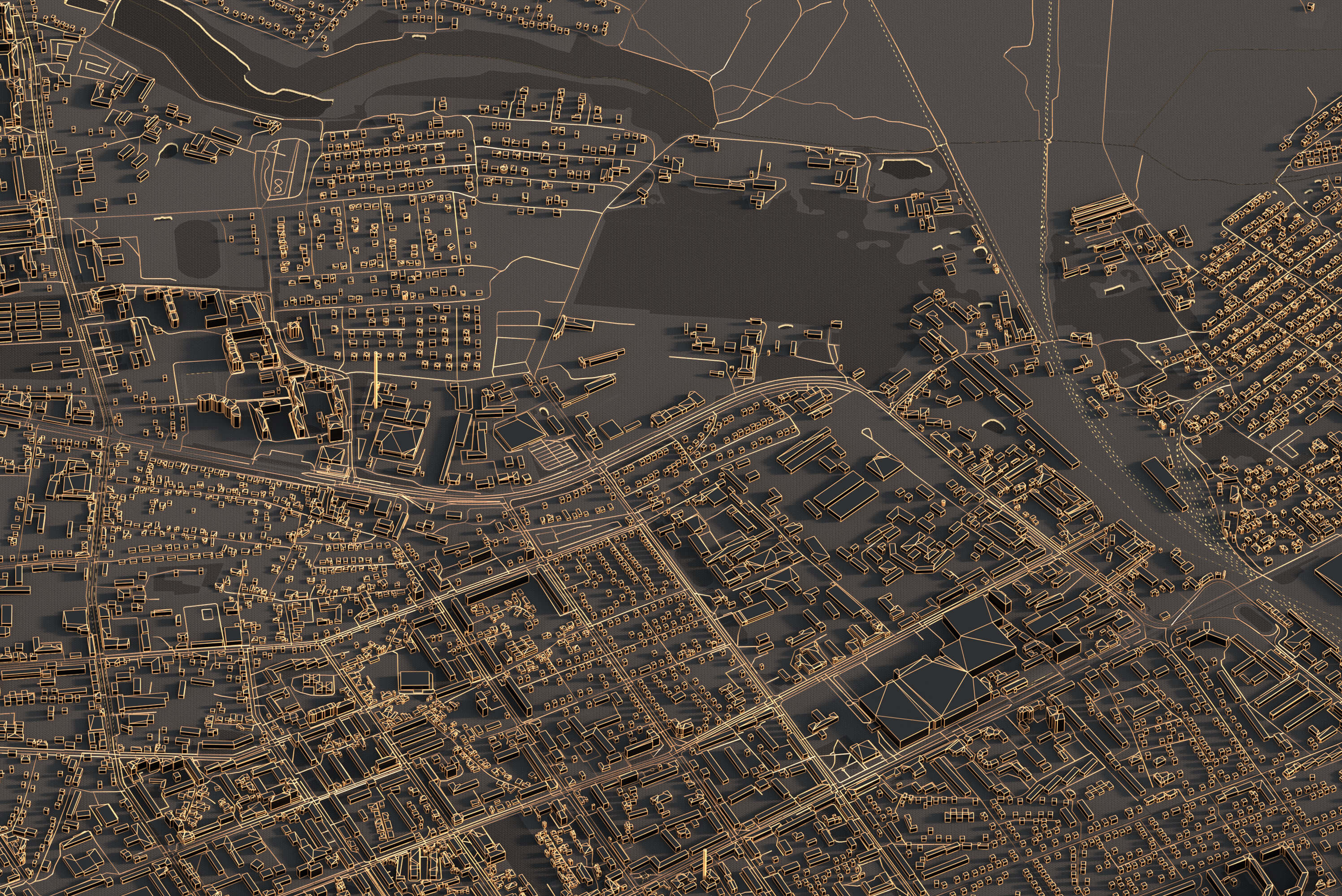 Картина центра Житомира у нічному стилі з 3д деталізацією