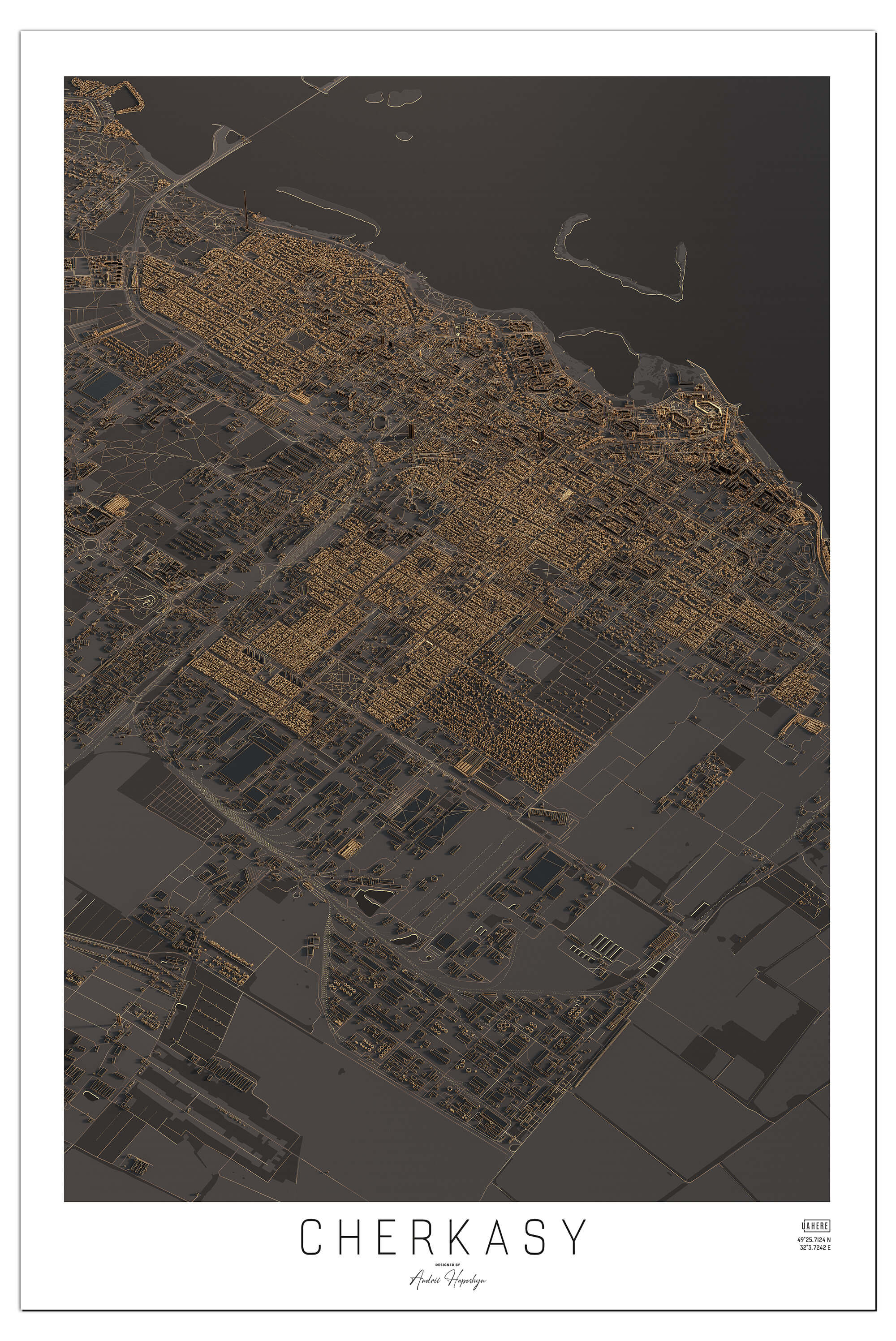 Стилізована Арт мапа Черкас у вигляді постера, картини