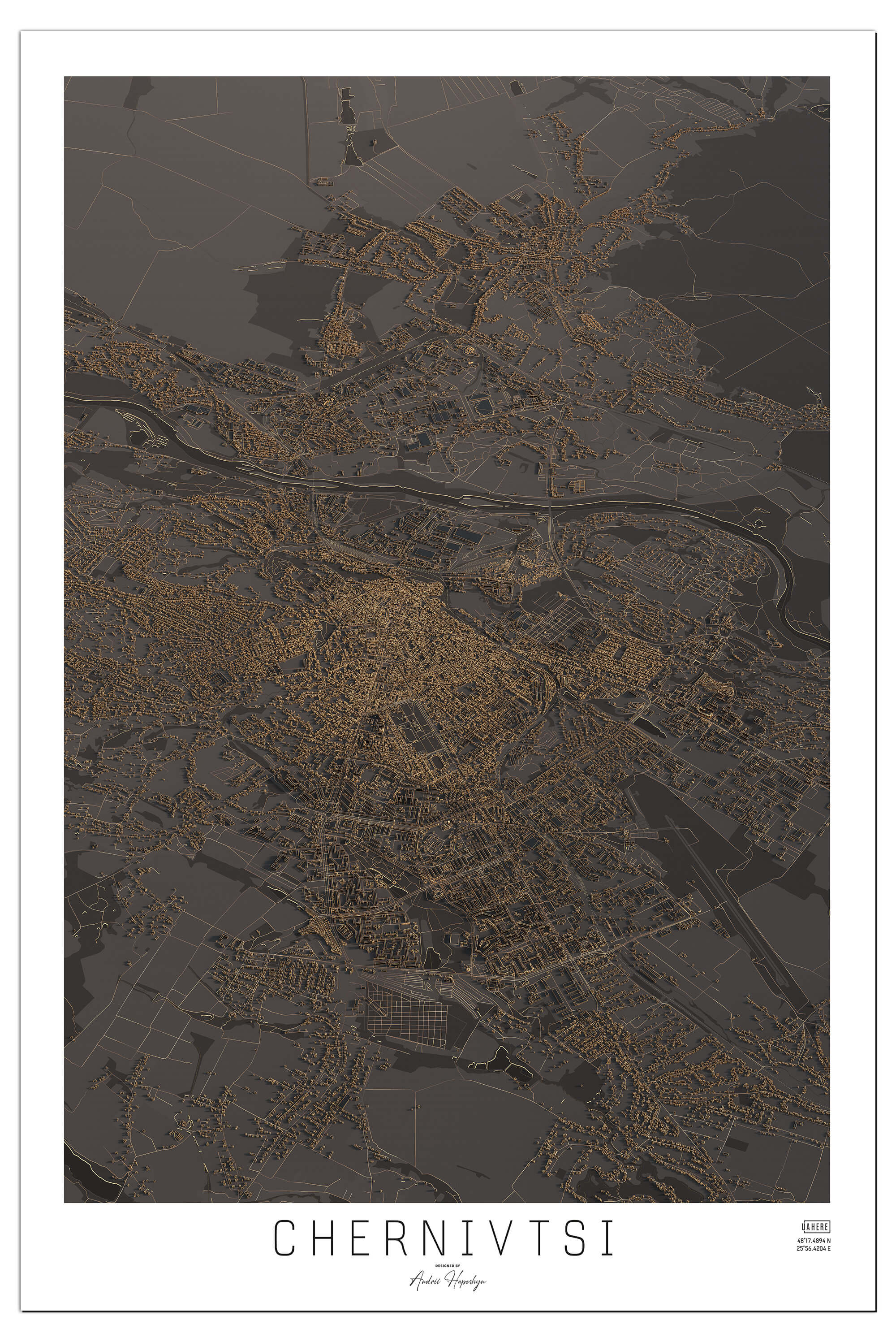 Стилізована Арт мапа Чернівці у вигляді постера, картини