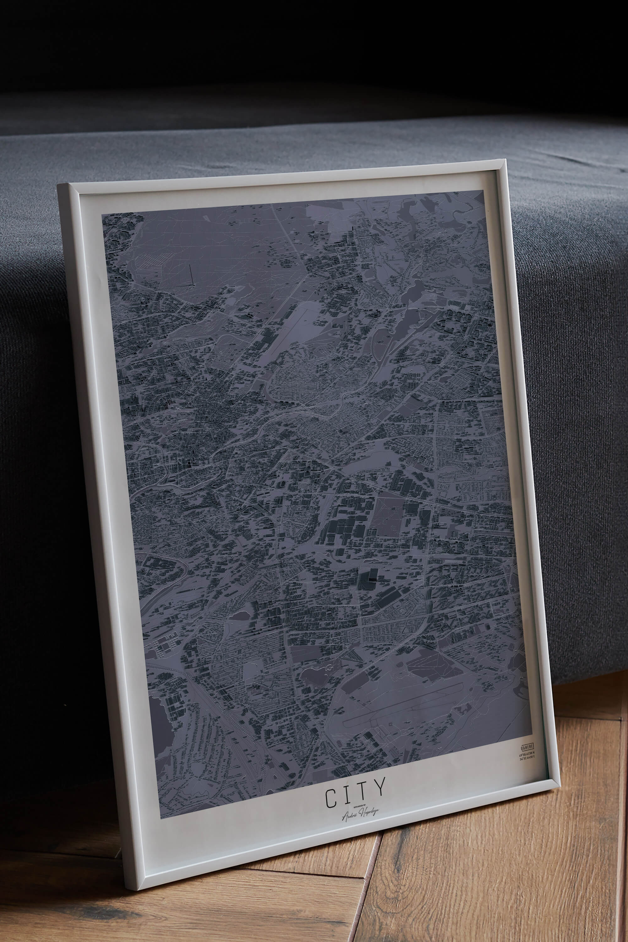 3д картина міста в рамці біля ліжка