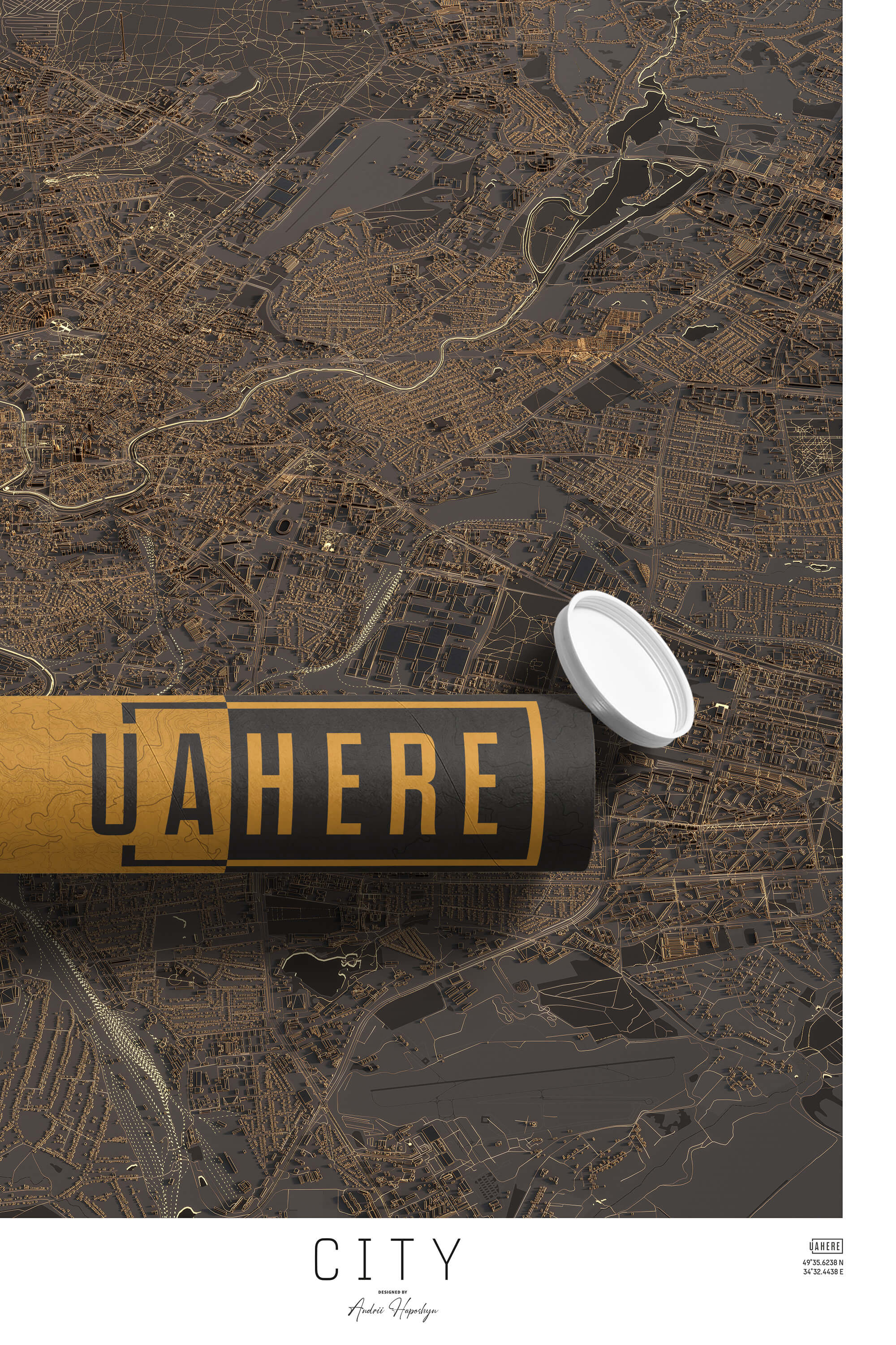 Брендований тубус UAHERE та надрукована стільна темна 3д мапа міста