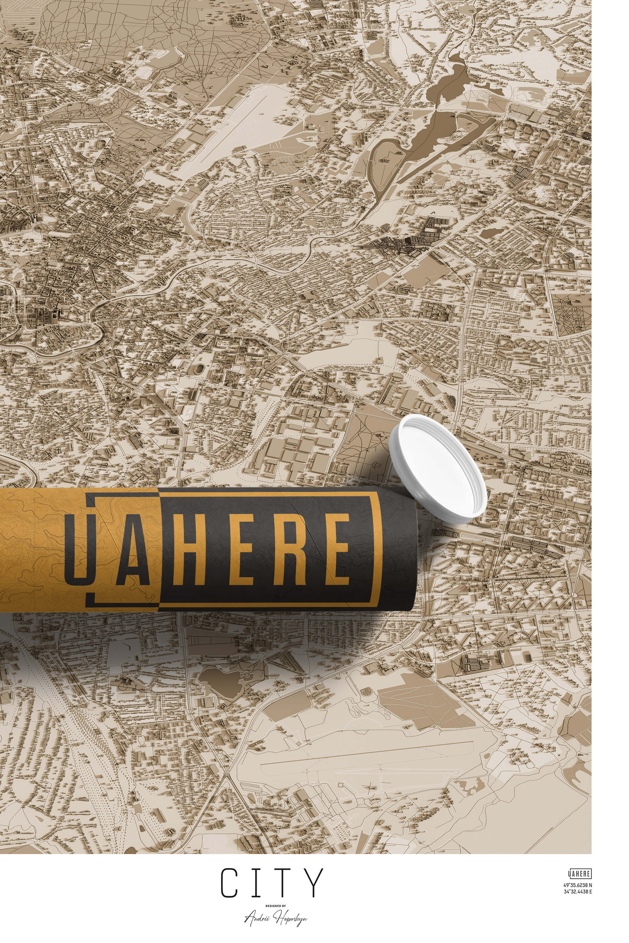 Брендований тубус UAHERE та надрукована вінтажна та унікальна мапа міста