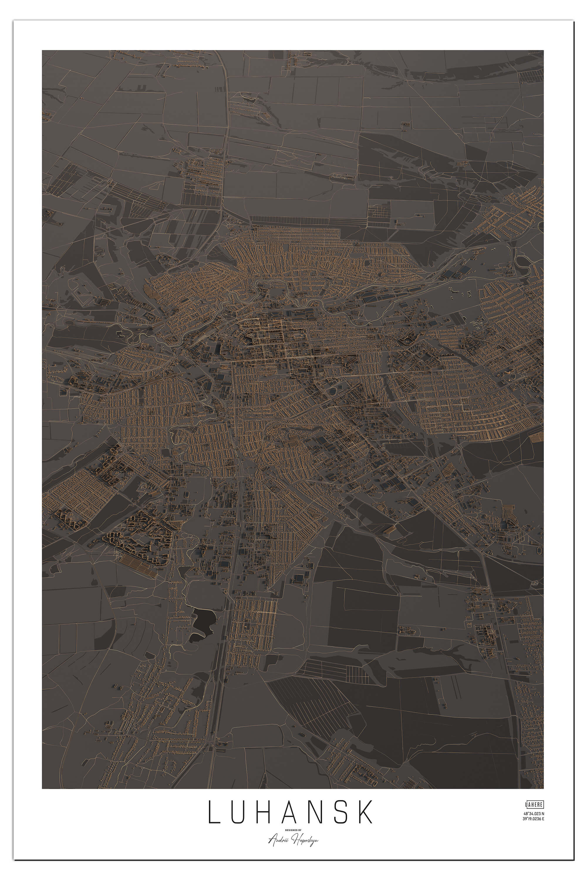 Стилізована Арт мапа міста Луганськ у вигляді постера, картини
