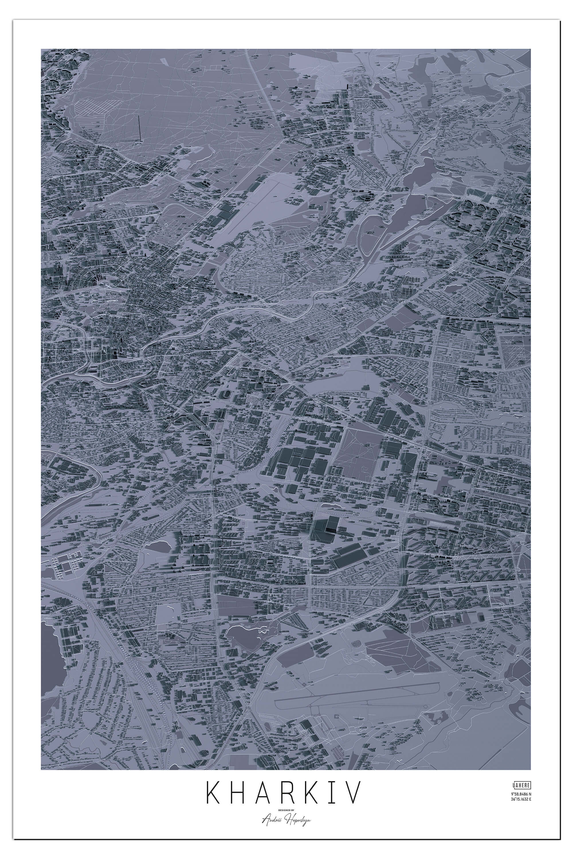 Графітова 3д мапа міста Харків