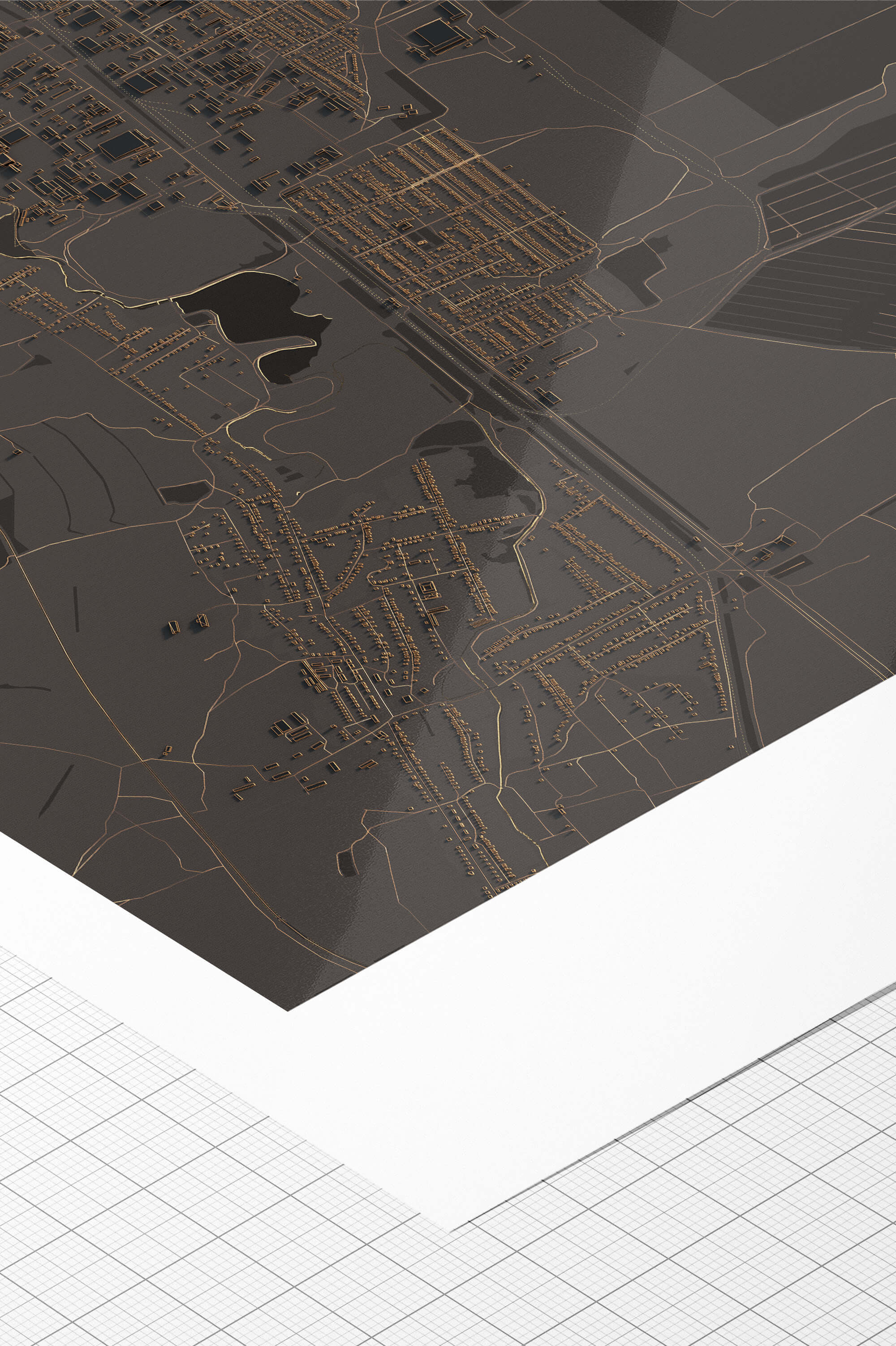 Приклад файного друку на папері hahnemuhle чорної мапи міста