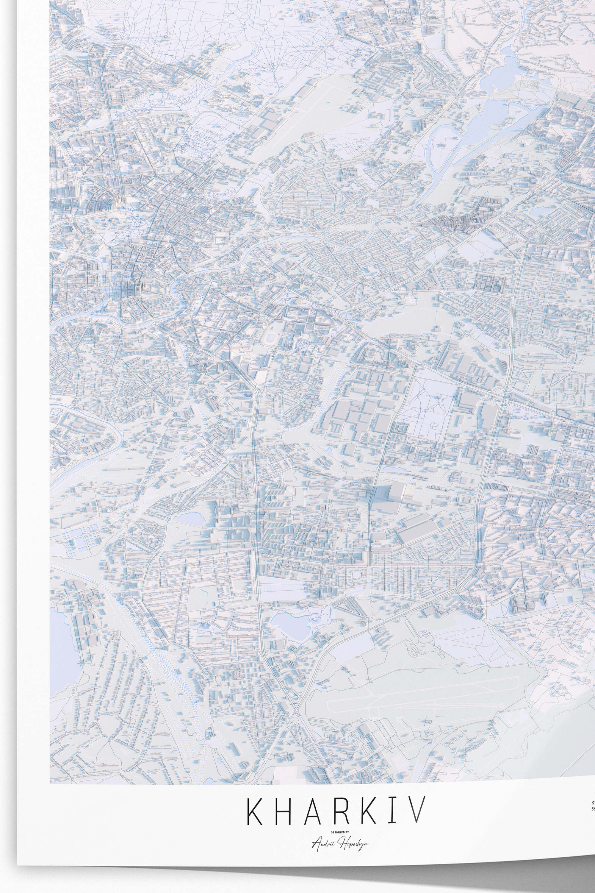 Друкований 3д постер міста Харків в світлих тонах