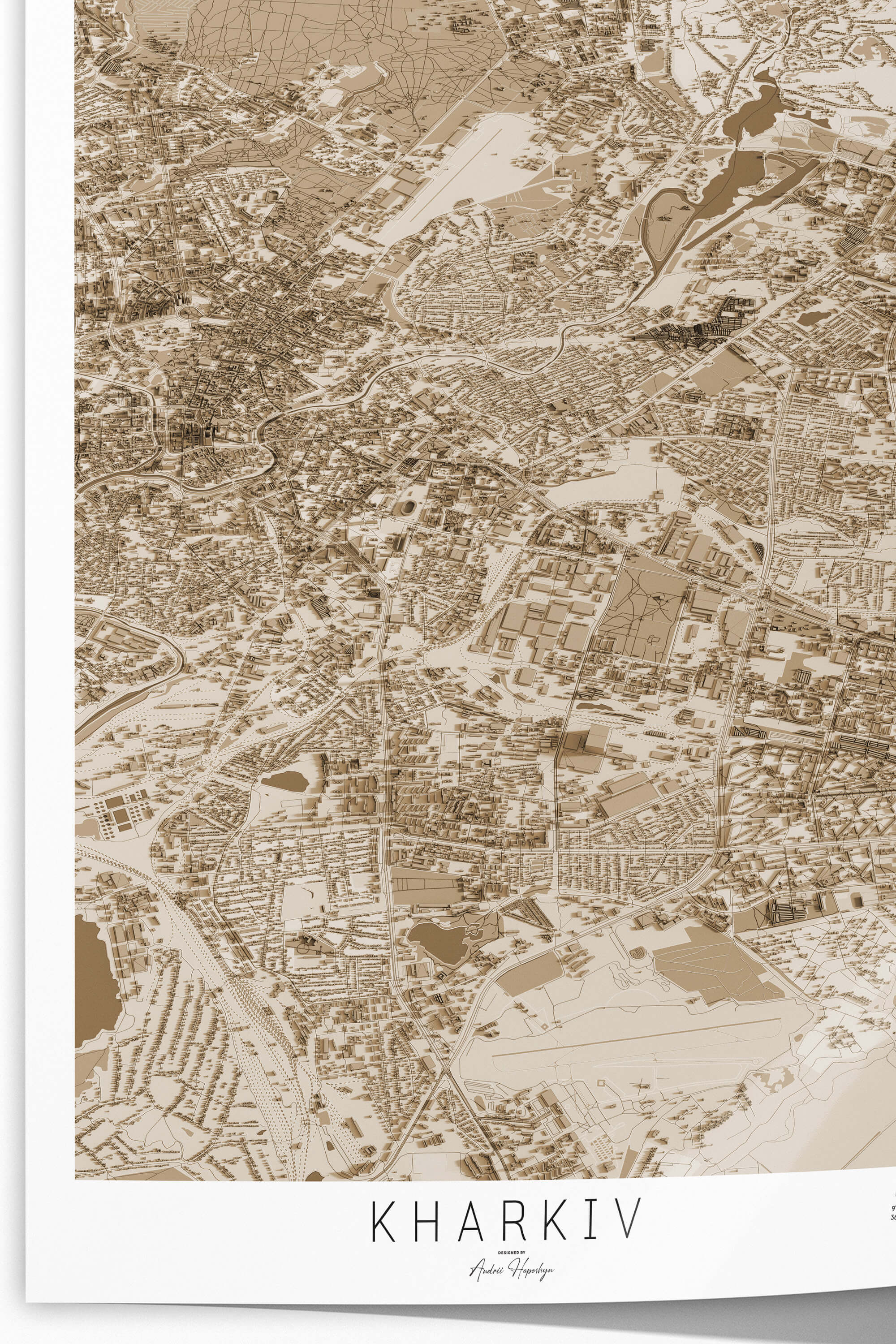 Якісно надрукована стильна мапа Харкова на папері Hahnemuhle