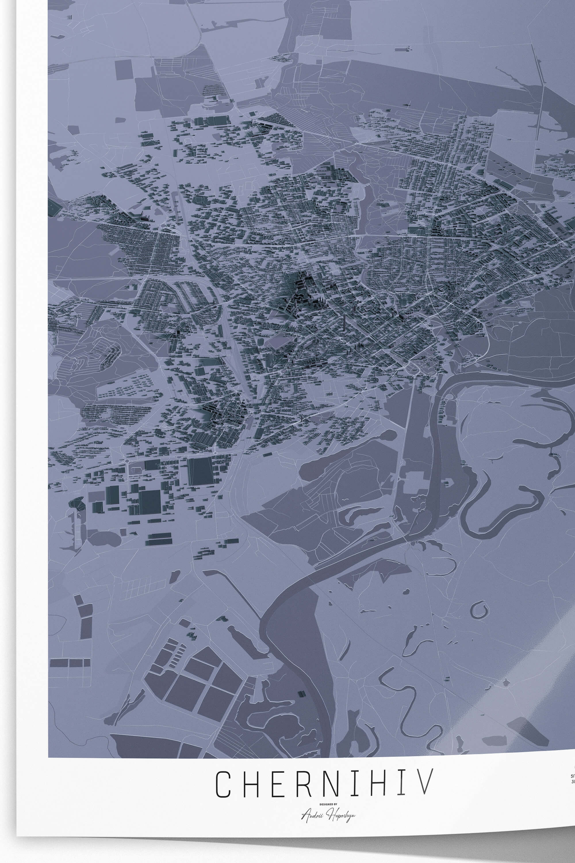 Гарна та стильна деталізована 3д постер мапа Чернігова