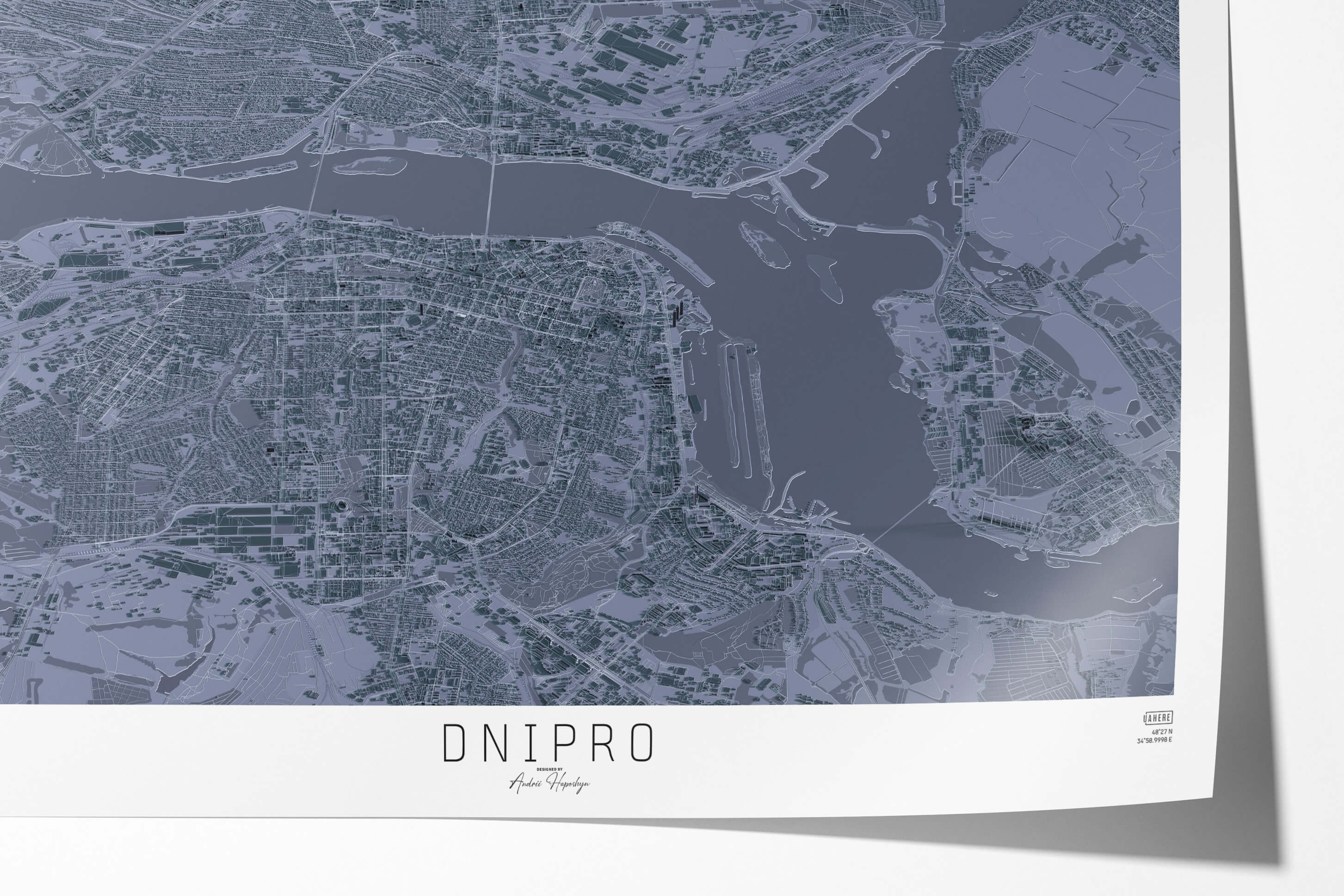 Гарна та стильна деталізована 3д постер мапа Дніпро