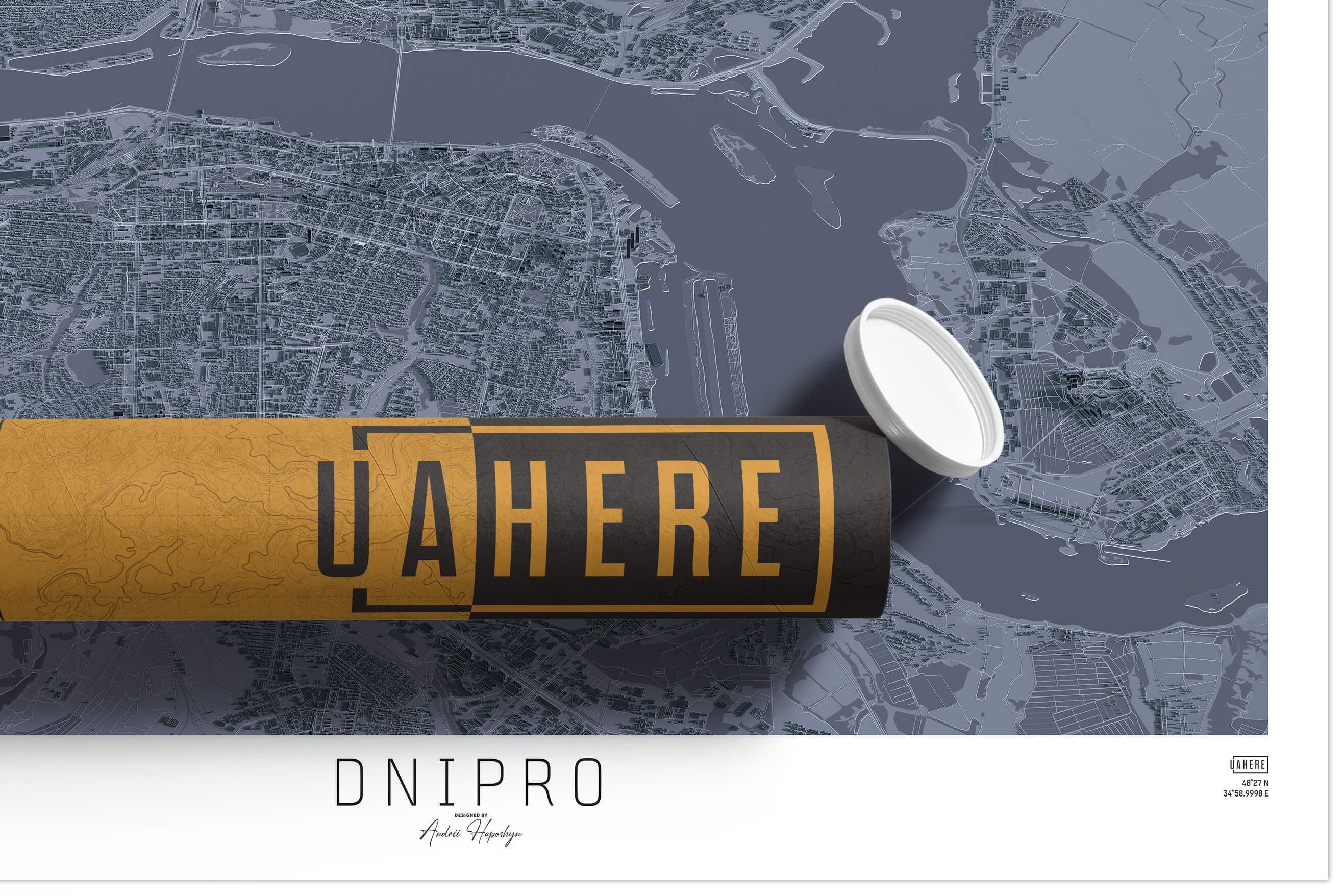 Брендований тубус UAHERE та надрукована стільна мапа Дніпро