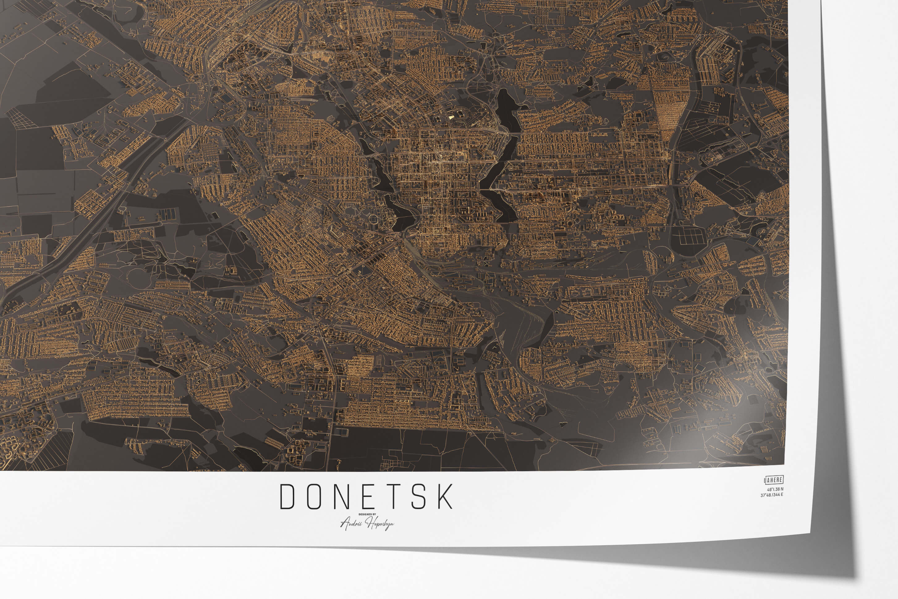 Якісно надрукована темна та стильна 3д мапа постер Донецьку