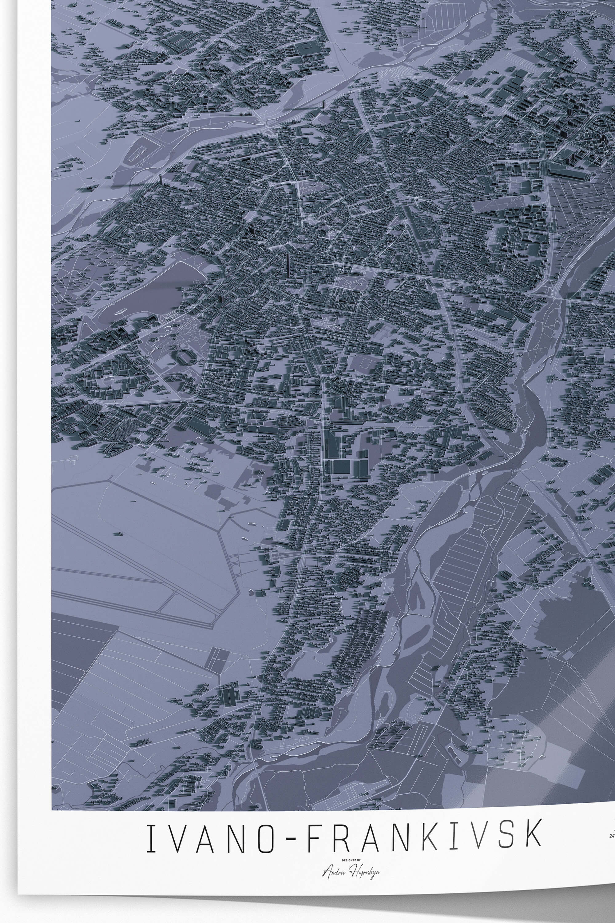 Гарна та стильна деталізована 3д постер мапа Івано-Франківську