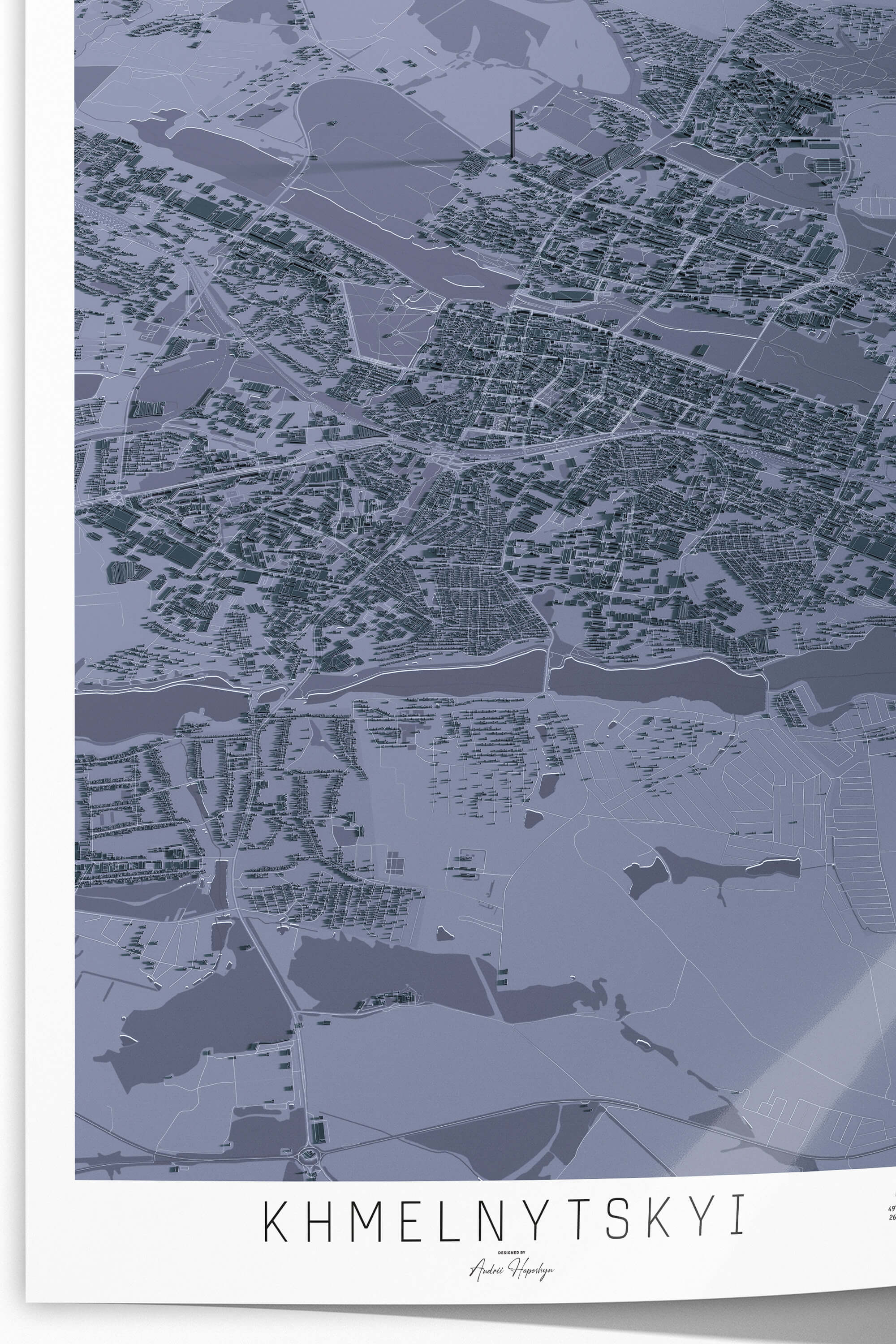 Гарна та стильна деталізована 3д постер мапа Хмельницького