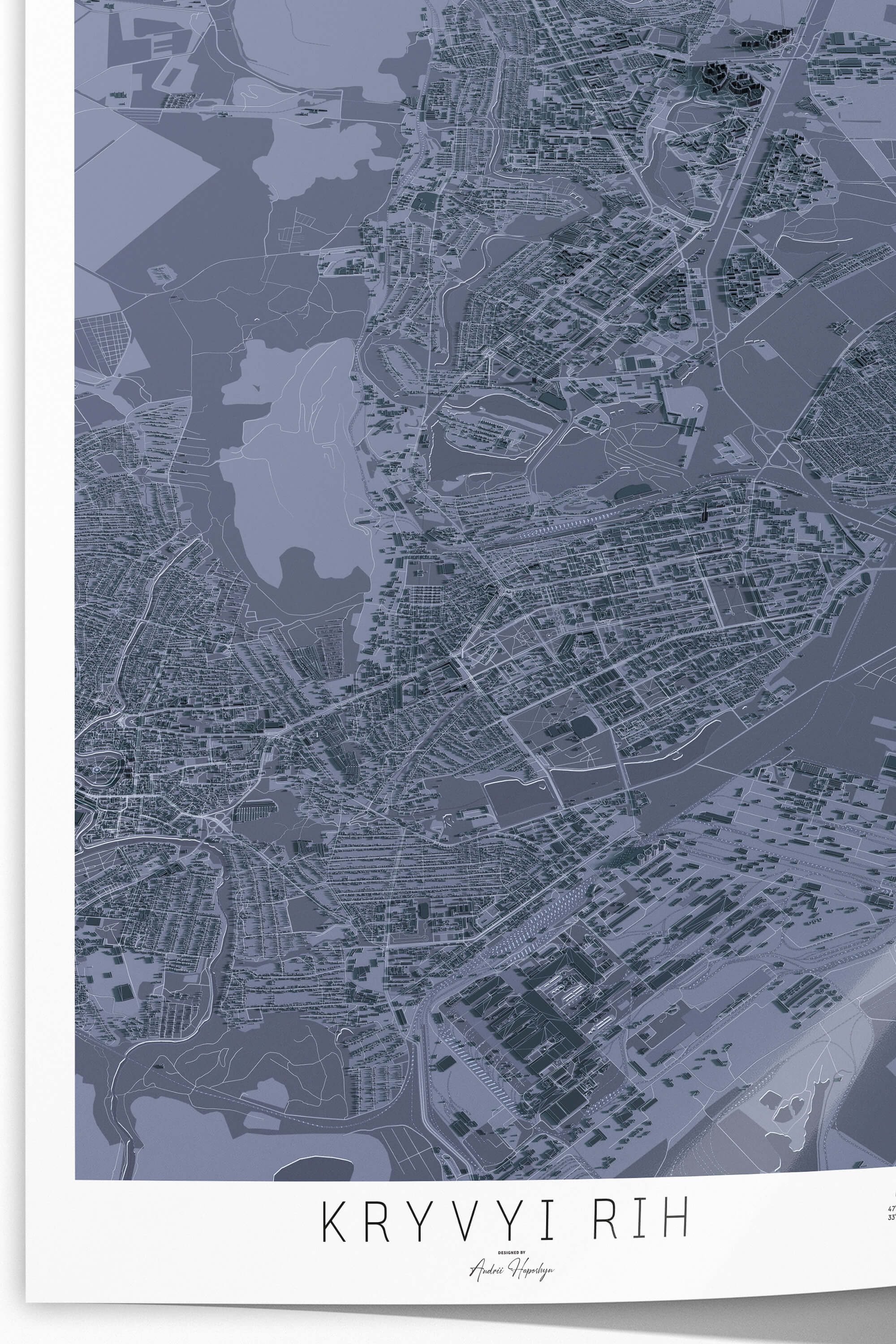 Гарна та стильна деталізована 3д постер мапа Кривого Рогу