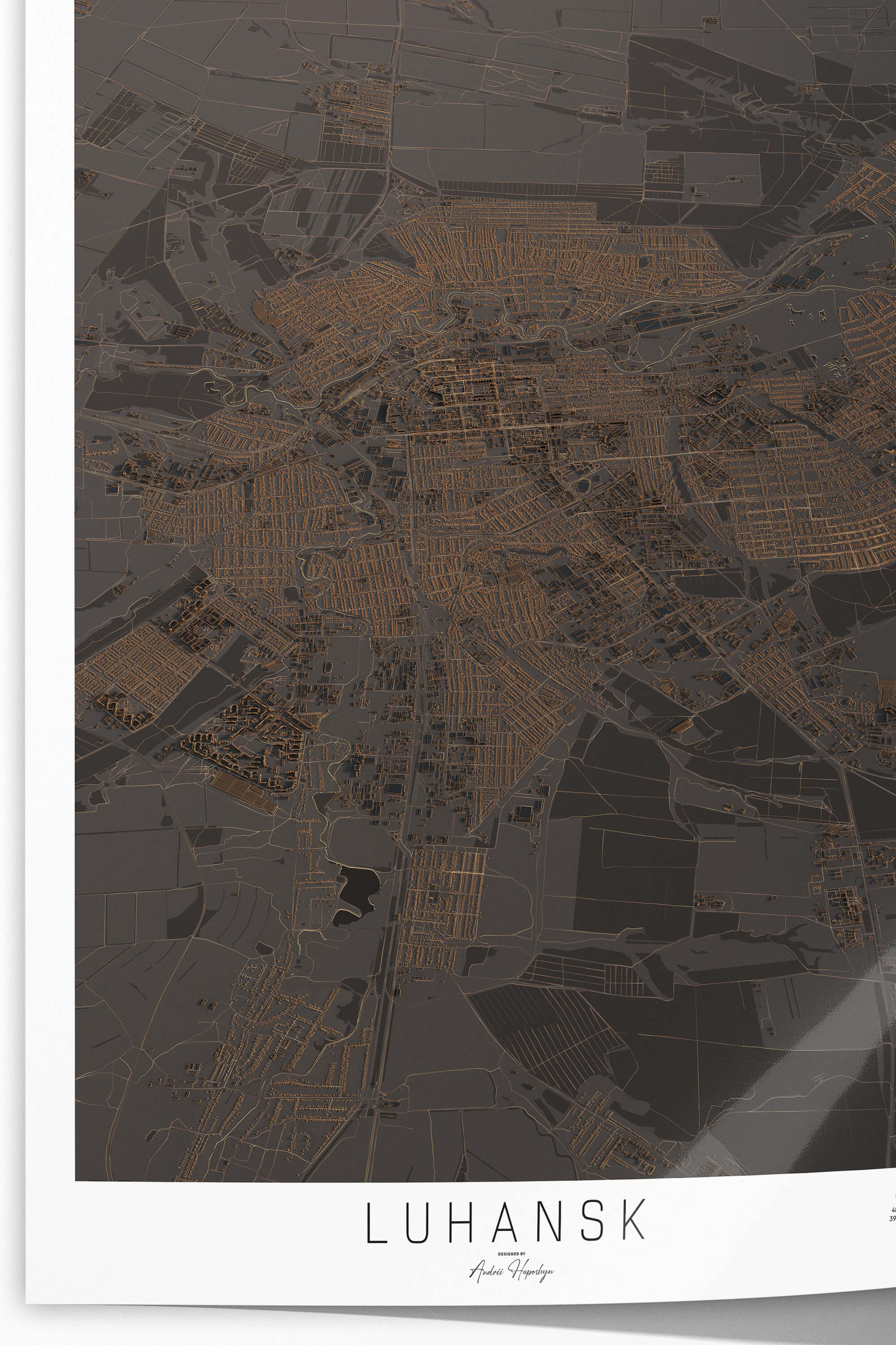 Якісно надрукована темна та стильна 3д мапа постер Луганську