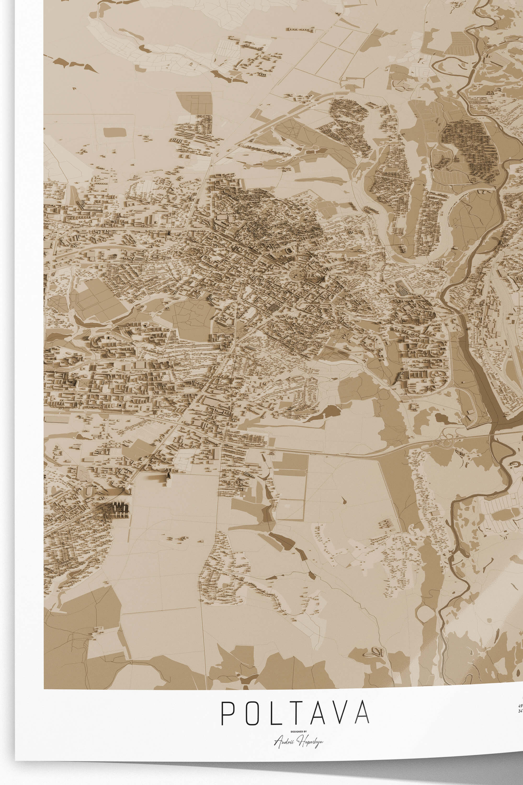 Гарна вінтажна та стильна 3д картина мапи Полтави