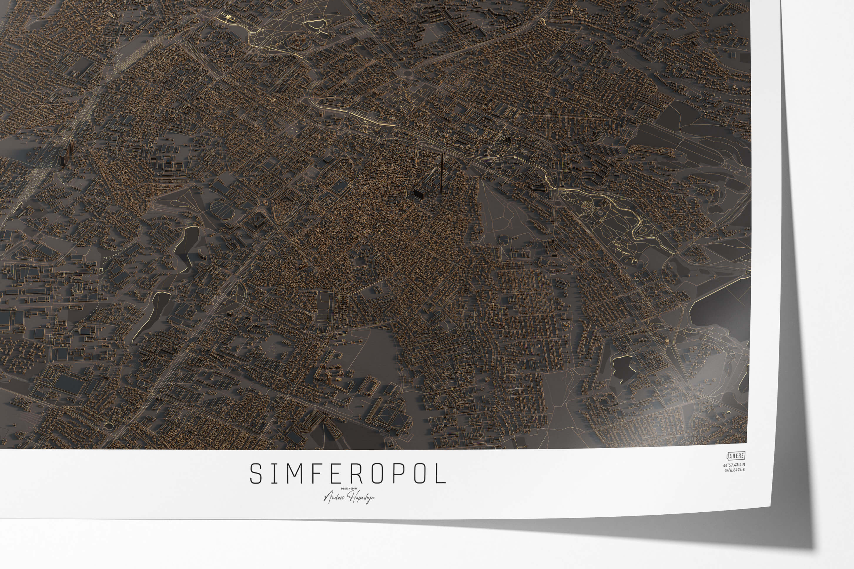 Якісно надрукована темна та стильна 3д мапа постер Сімферополя