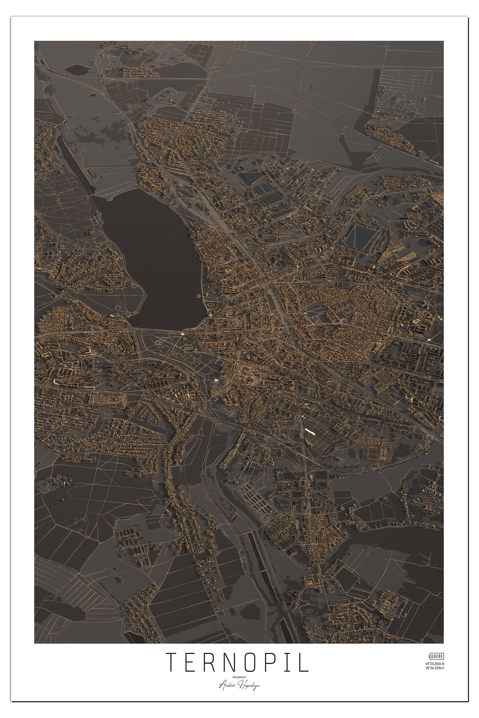 Стилізована Арт мапа міста Тернопіль у вигляді постера, картини  
