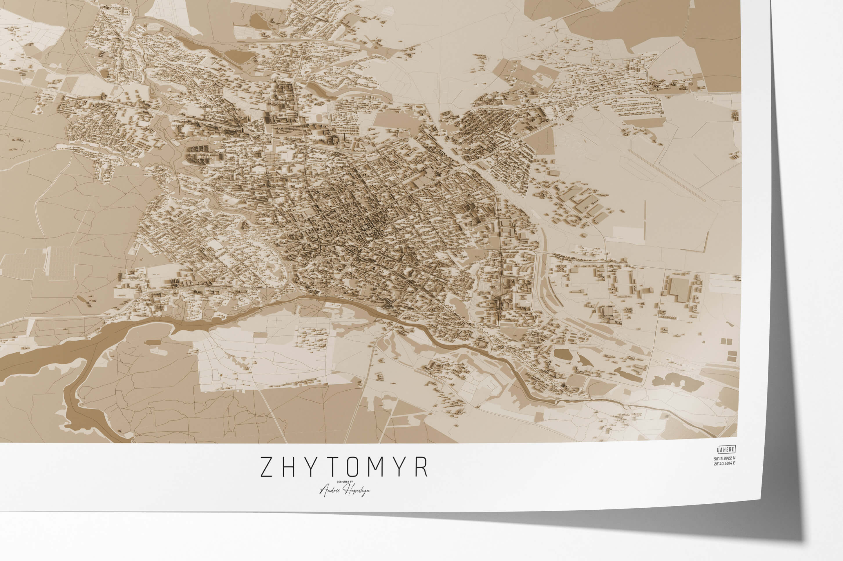 Гарна вінтажна та стильна 3д картина мапи Житомиру