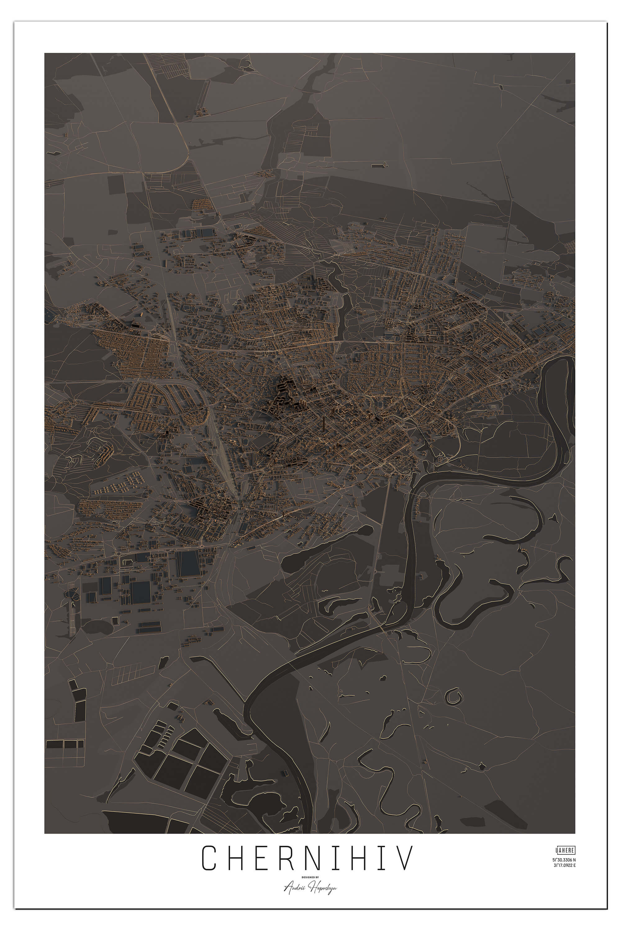 Стилізована Арт мапа Чергнігова у вигляді постера, картини  