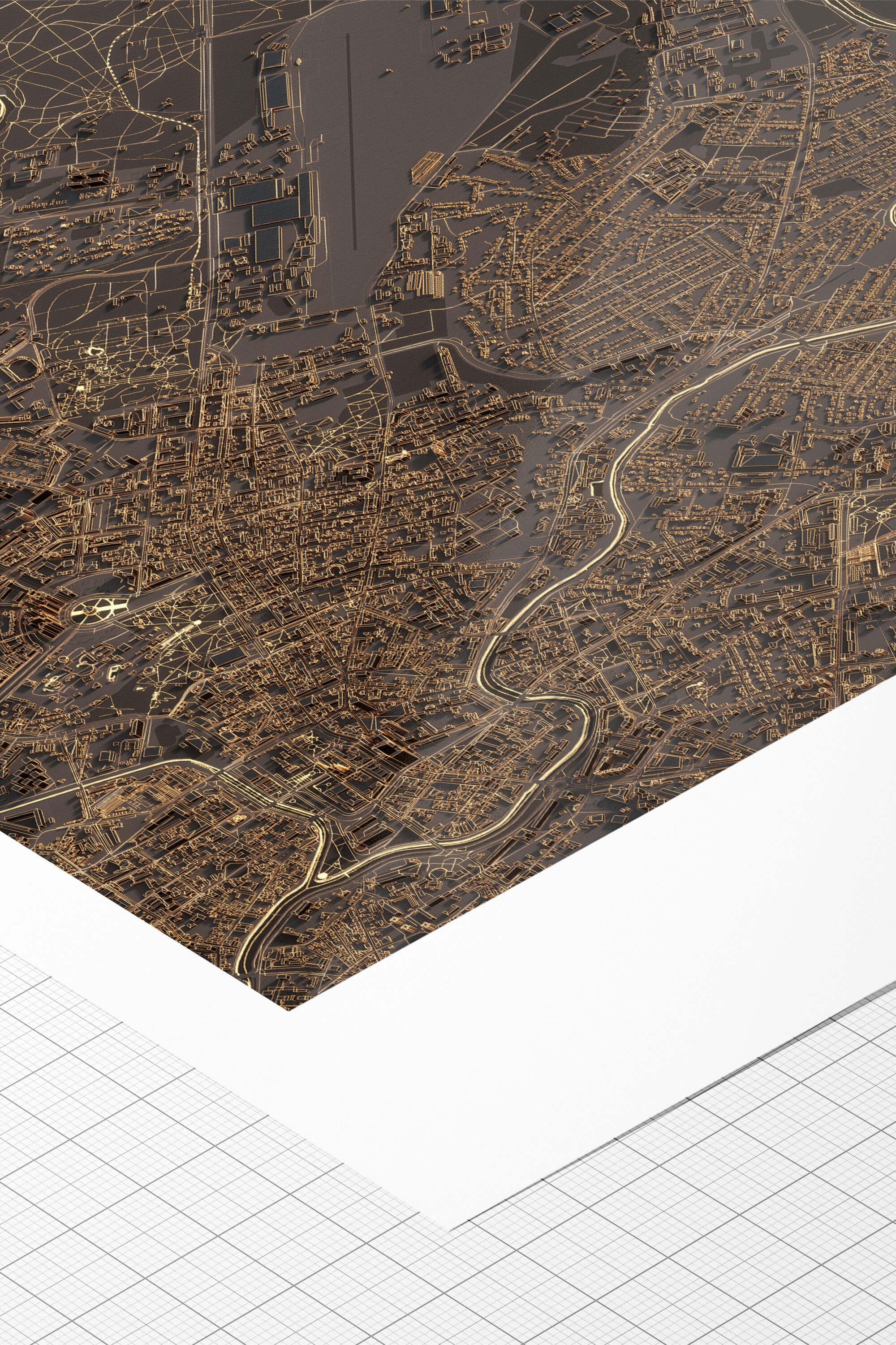 Приклад файного друку на папері hahnemuhle чорної мапи міста