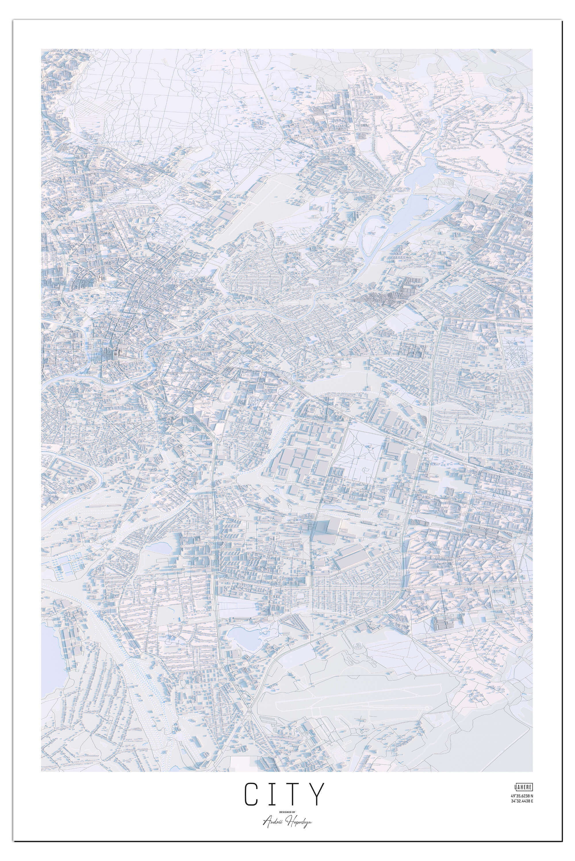 Ніжна Арт мапа міста у вигляді постера, картини в світлому стилі