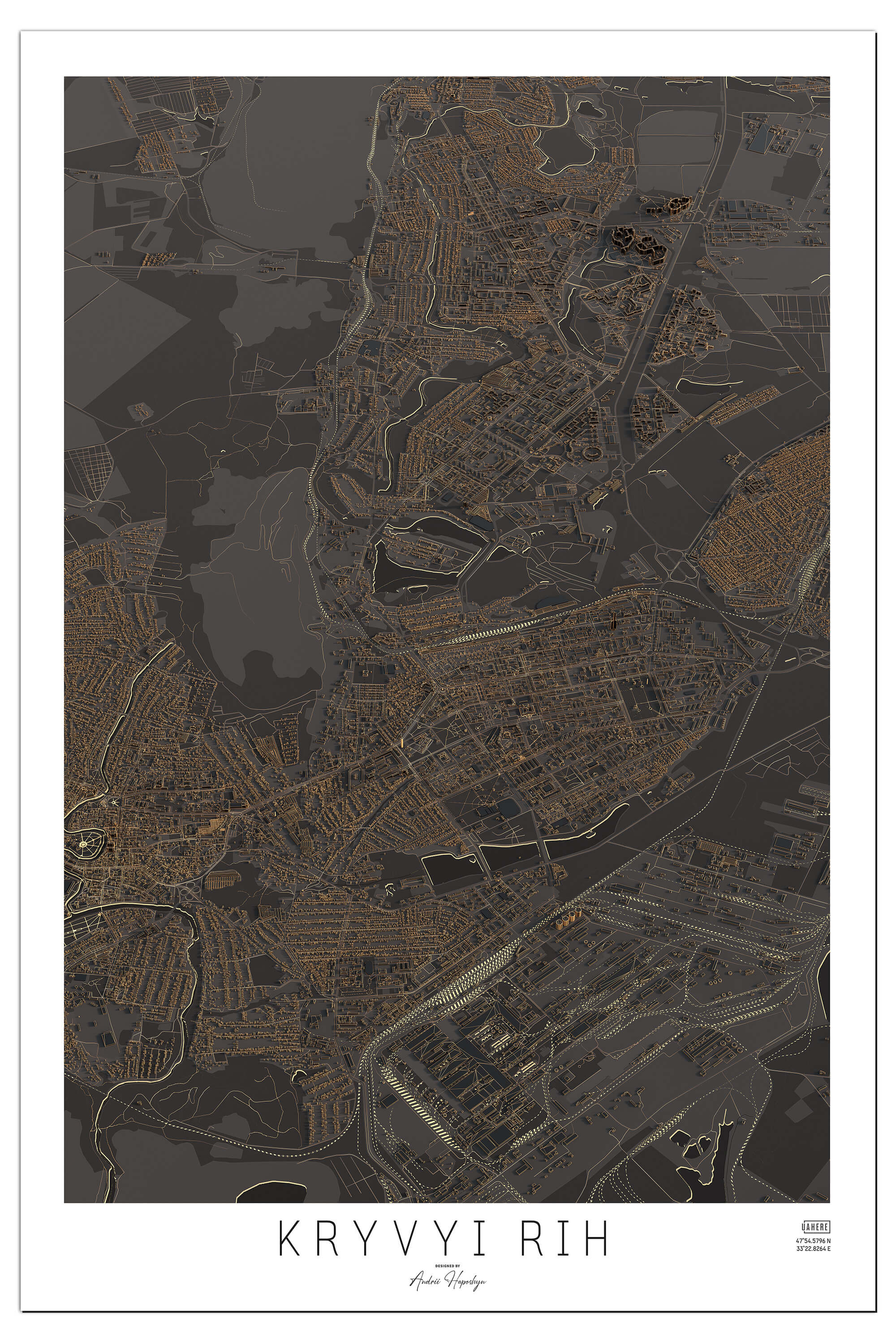Стилізована Арт мапа нічного міста Кривий Ріг у вигляді постера, картини  