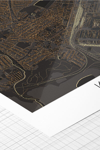 Приклад файного друку на папері hahnemuhle чорної мапи мого міста